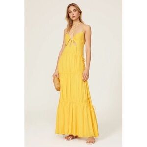 Jonathan Simkhai dress Lina Maxi yellow daffodil cut out tiered lined NEW small